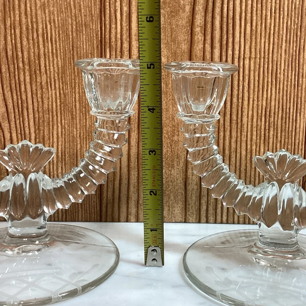 Vintage Paden City Clear Glass Double Candle Holders